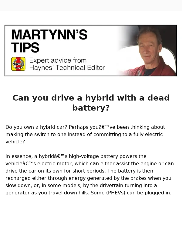 Haynes - ⚡️ Can You Drive a Hybrid With a Dud Battery?