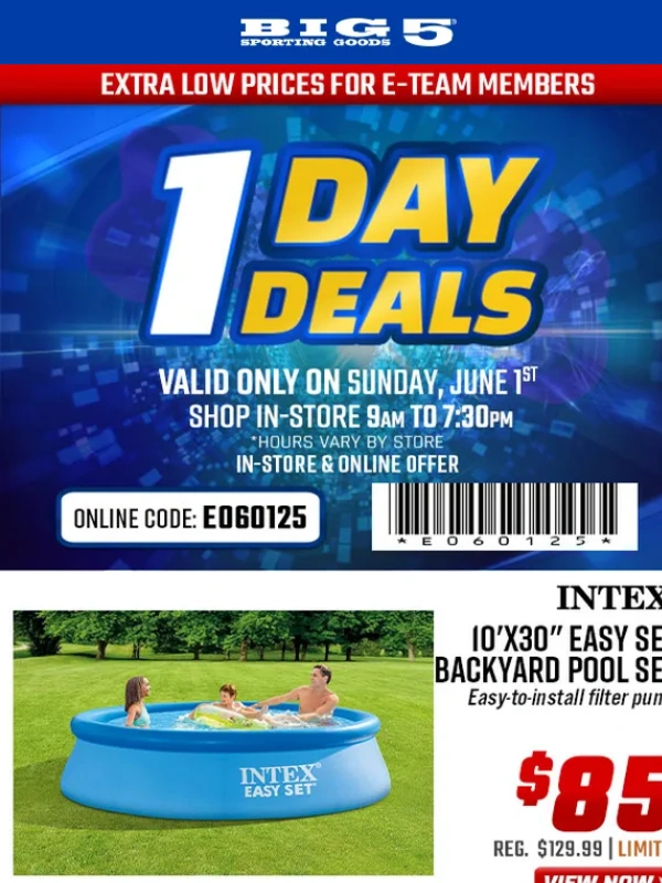 Big 5 Sporting Goods - $49 Yoli 7x7 Instant Canopy + $59 Intex 18" Queen Airbed with Headboard + Other One Day Deals,Sunday Only!