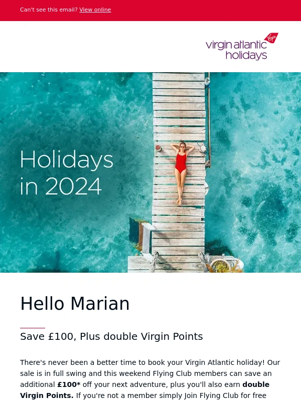 Virgin Atlantic Holidays - Save £100 this weekend