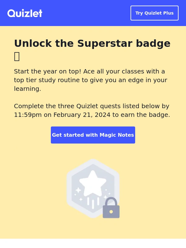 Quizlet - 8695,unlock the Superstar badge ?
