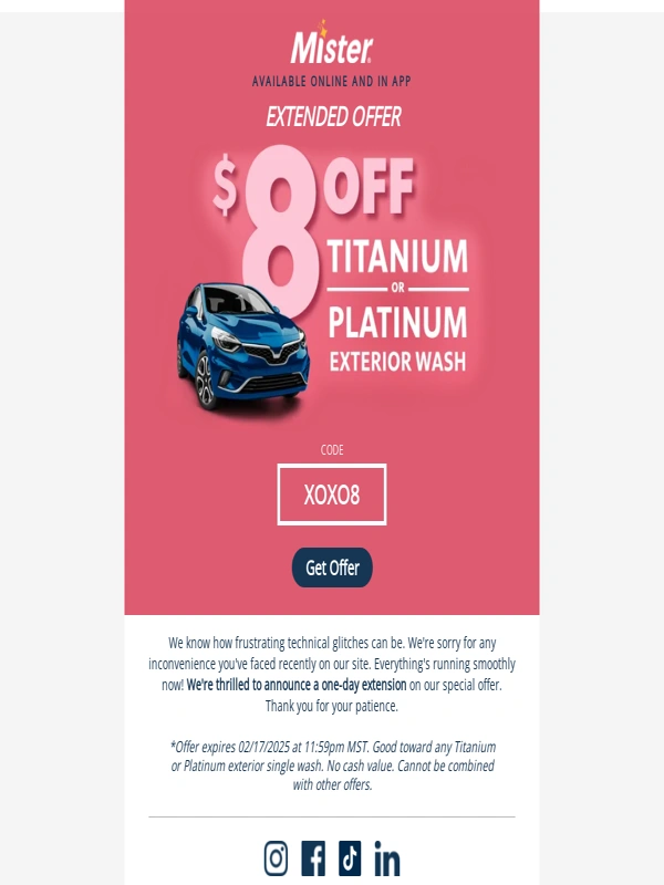 Mister Car Wash - Last Chance! Valentine's Offer Now Extended