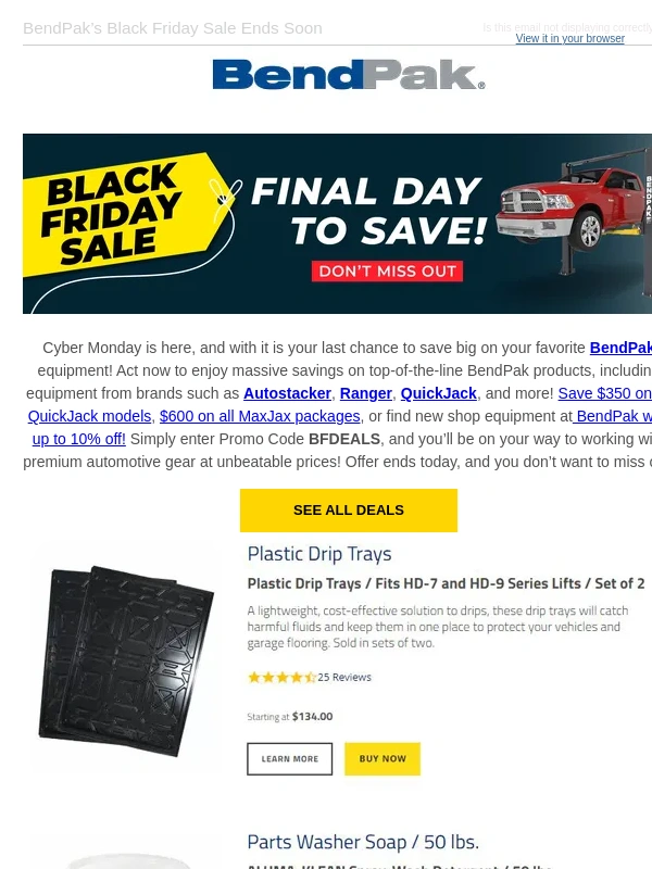 BendPak - Last Call for Huge Savings