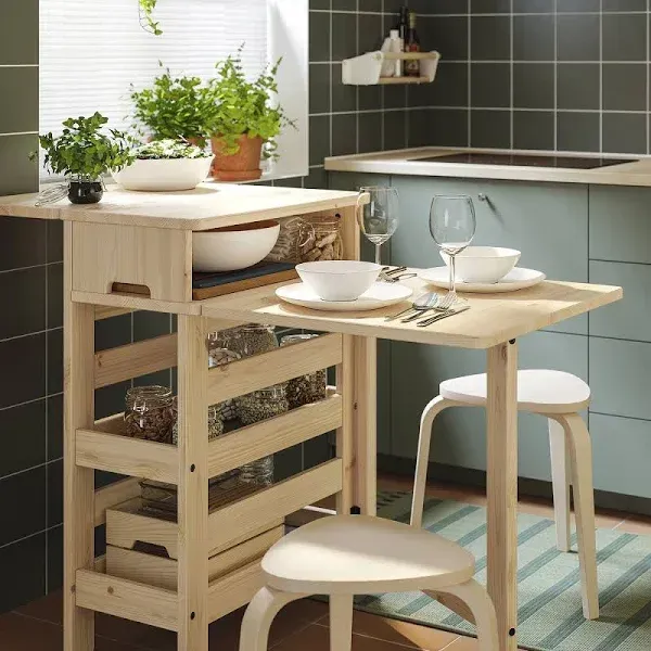 IKEA RESARÖ Klapptisch mit Aufbewahrung mobil, Kiefer