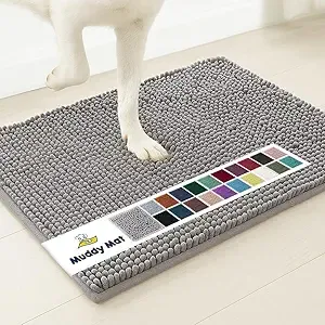 Muddy Mat® Shown on TV – Super Absorbent Microfiber Dog Door Mat for Muddy Paws, Non-Slip Washable Pet Rug, Quick Dry Chenille Entryway Carpet, Machine Washable Indoor Outdoor mat, Grey 35"x24"