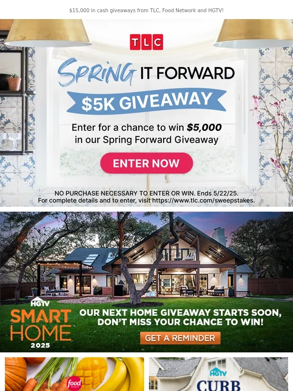 TLC - $5K Spring It Forward Giveaway + HGTV Smart Home Starts April 1!
