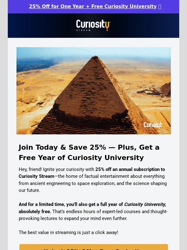 CuriosityStream - A $129 value,all for just $29.99 ?