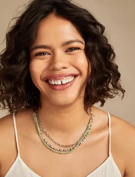 Lucky Brand Women's Beaded Layered Silver Necklace