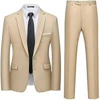 WULFUL Men's 2 Piece Slim Fit Two Button Blazer Jacket Pants Set for Party,Wedding and Business Champagne