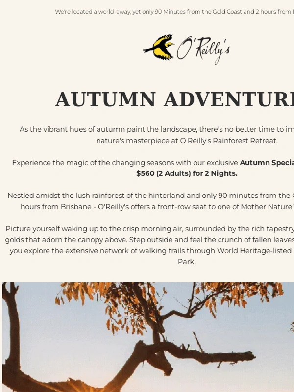 Oreillys - ? Autumn Adventures Await: Escape to O'Reilly's from only $560! ?