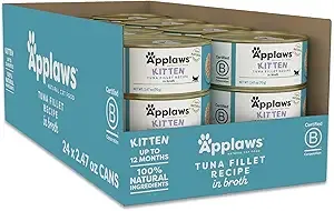 Applaws Natural Wet Kitten Food in Broth, Limited Ingredient Canned Wet Kitten Food, No Additives, Made with Natural Ingredients, Tuna Fillet in Broth (24 x 2.47oz Cans) $34.99
