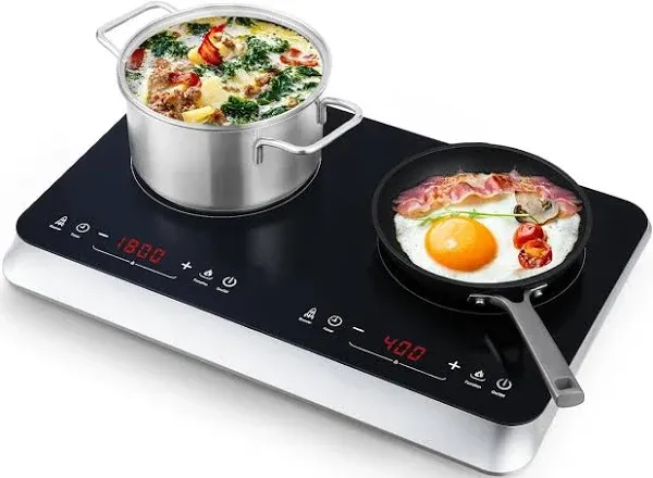 COOKtron 1800W Portable Quick-Heat Double Burner Electric Induction Cooktop