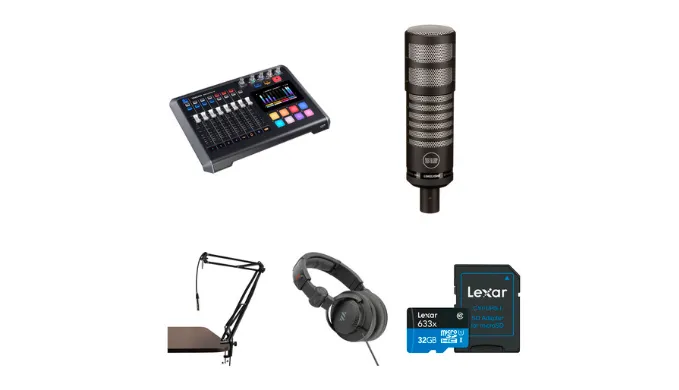 TASCAM Mixcast 4 Podcast Value Kit with Limelight Mic, Boom Arm, and Headphones