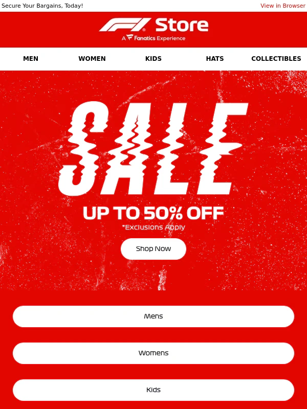 Formula 1 - Race to Save: Up To 50% Off Sale!