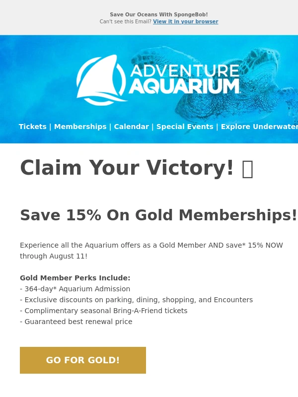 Adventure Aquarium - Reach The Podium! Save On Gold Memberships!