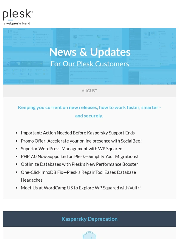 Plesk - Plesk August: Secure Your Servers,Enhance WordPress,and Discover New Hosting Tools!