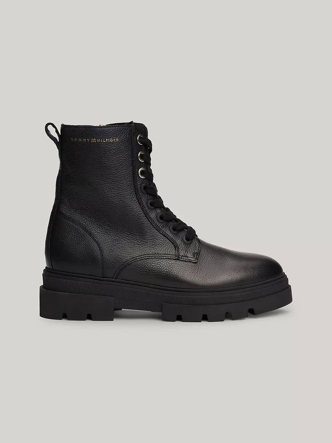 Tommy Hilfiger Women's Logo Lace-Up Cleated Leather Boot - Black - US 6 / EU 36