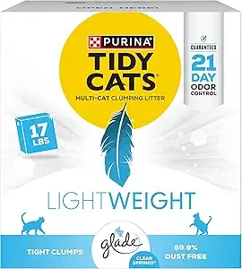 Purina Tidy Cats Low Dust, Multi Cat, Clumping Cat Litter Odor Control Formula, LightWeight Glade Clear Springs - 17 lb. Box