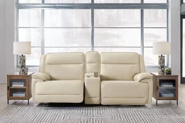 Double Deal 2-Piece Dual Power Leather Reclining Modular Loveseat with Console