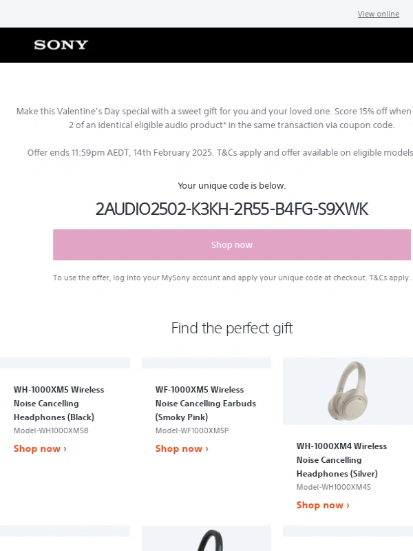 Sony - A Valentine’s Treat | 15% Off* when you buy 2 eligible headphones