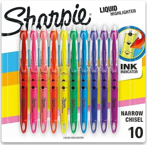 Sharpie Accent Liquid Pen Style Highlighter Chisel Tip Assorted 10/Set