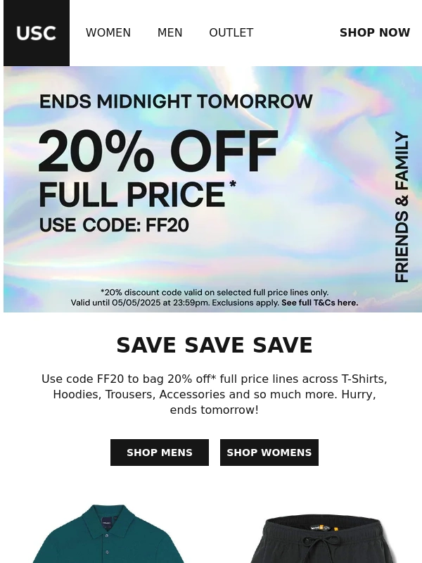 USC - 20% off* Full Price Ends Tomorrow