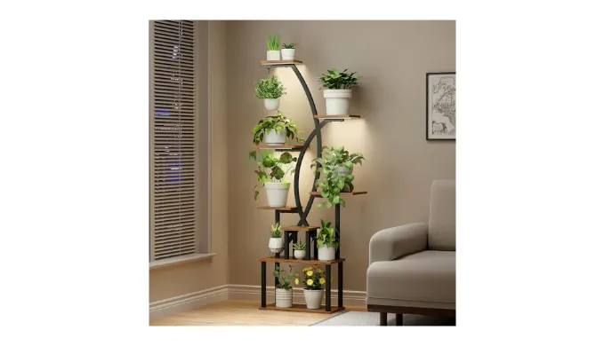 Kavlium Plant Stand Indoor,8-Tier 65 inch Tall Plant Shelf for Indoor Plants with Grow Light, Plant Shelf with Adjustable Brightness & Timer,Modern Metal Plant Display Rack for Living Room/Patio