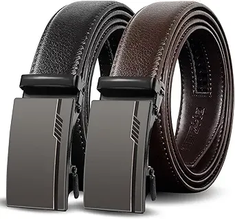 Truyis Leather Ratcheting Belts For Men,Slide Ratchet Belt 2 Pack,Adjustable Click Dress Belt