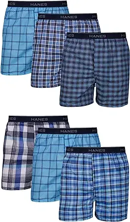 Prime Members: 6-pk Hanes Men's Tagless Boxers Underwear (Assorted Blue)
