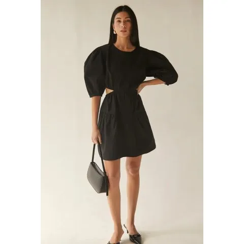 Oak + Fort PUFF SLEEVE MINI DRESS WITH CUTOUTS