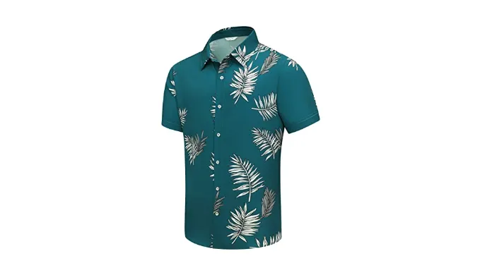 SheLucki Mens Hawaiian Shirts Short Sleeve Casual Button Down Shirts Summer Tropical Floral Beach Shirt Leaf Green 1-077 XL