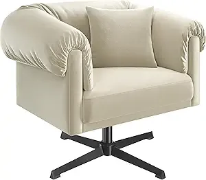 Yaheetech Swivel Velvet Modern Upholstered Accent Armchair with Pillow (Beige, 29.5"D x 36"W x 29"H)