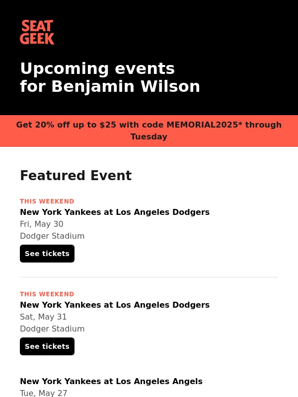 SeatGeek - New York Yankees at Los Angeles Dodgers/New York Yankees at Los Angeles Dodgers/New York Yankees at Los Angeles Angels