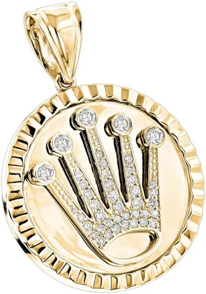 ItsHot Rolex Style Diamond Crown Pendant Medallion 0.85ct 14K Gold