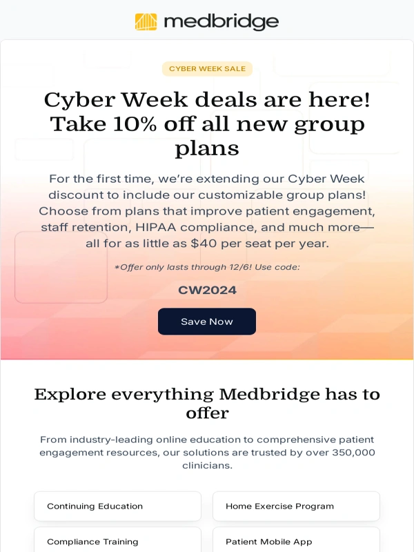 Medbridge - Cyber Week special! Take 10% off all group plans
