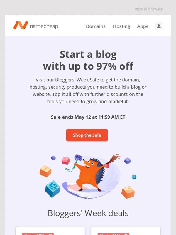 Namecheap - Start a blog from just $0.98