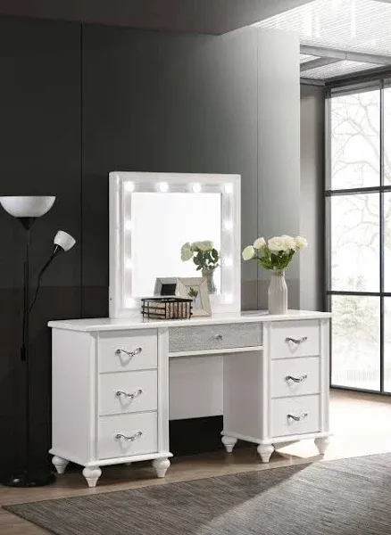 Coaster Barzini 7-Drawer Wood Vanity Desk with Lighted Mirror