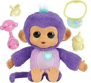 Fingerlings Care n Cuddles Interactive Baby Monkey, Sunny (Purple), Toys for 3 Year Olds, 150+ Sounds and Reactions, Heart Lights Up