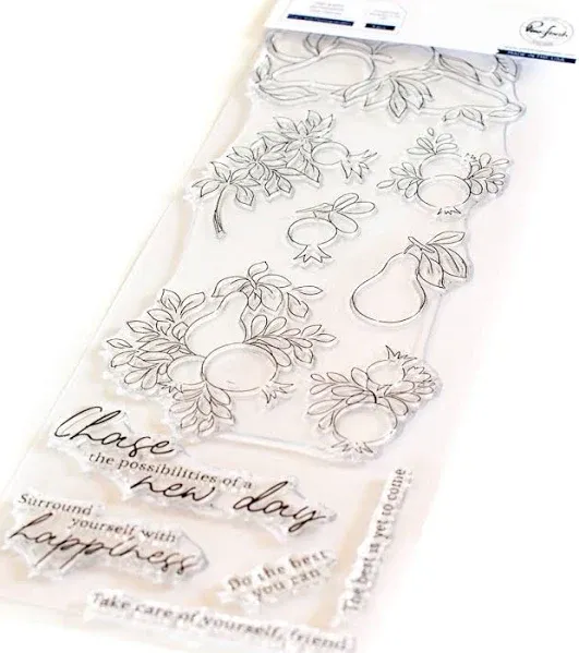 Pinkfresh Studio Pears & Pomegranates Clear Slimline Stamp Set