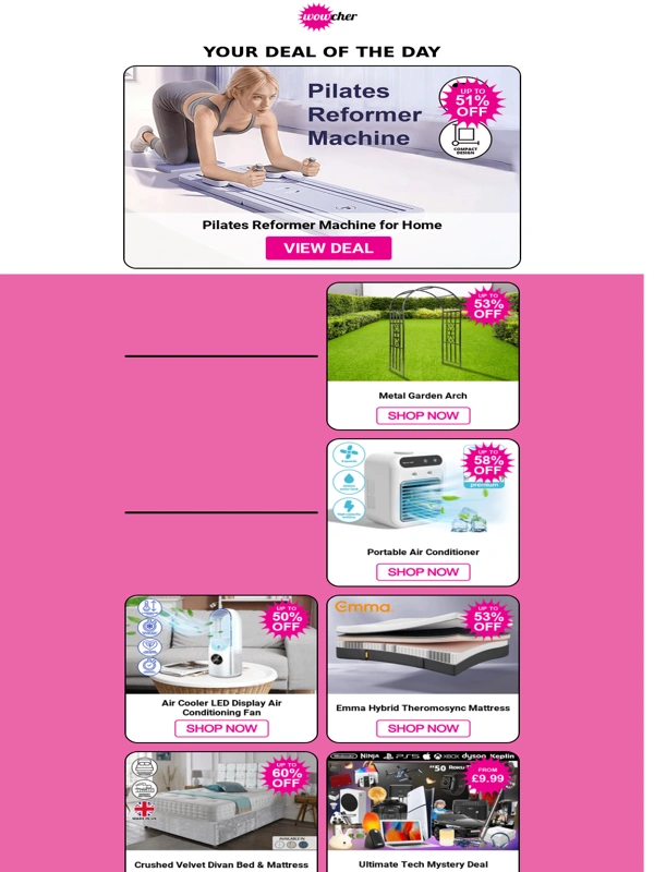 Wowcher - Fwd: Pilates Reformer Machine | £2.8 Million Cotswolds Home | Metal Garden Arch | Outdoor 8-Seater Dining Set with Fire Pit Table | Portable Air Cooler