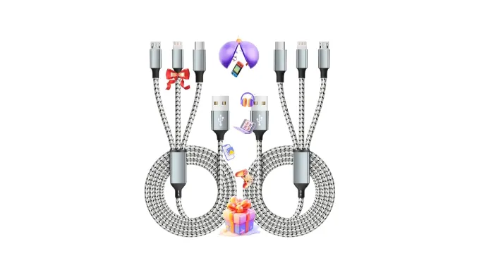 Multi Charging Cable, (2 Pack 4FT) Multi USB Charger Cable 3 in 1 Charging Cable Nylon Braided Fast Charging Cord with Type-C, Micro USB, IP Port for Most Phones/iPhones/Tablets