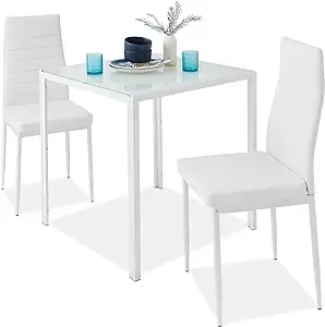 3-Piece Glass Dining Set, Glass Tabletop & 2 Upholstered PU Chairs