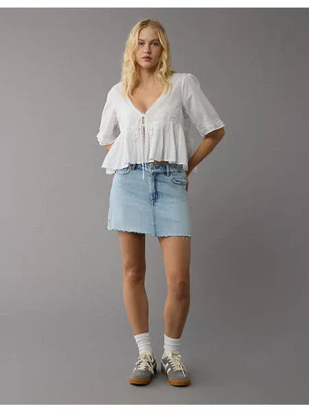 Ae Stretch High-Waisted Denim Mini Skirt