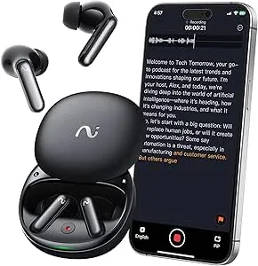 RecDot AI Voice Recorder Earbuds, viaim AI Meeting Assistant with Transcription, 16 Languages, FlashRecord, to-Do Lists & Summaries with viaim AI, 48dB ANC for Meetings, Interviews & Lectures, Black