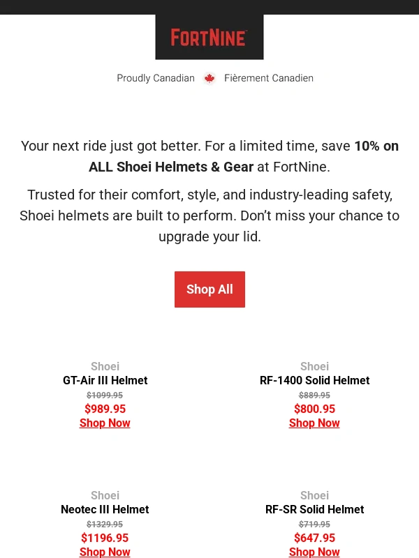 Fortnine - 10% Off All Shoei Helmets ?