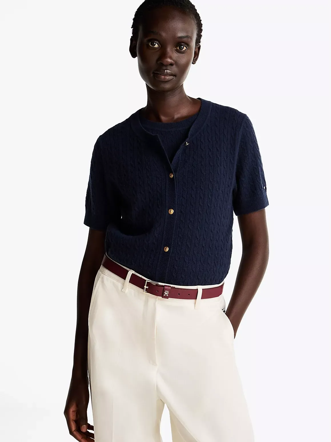 Tommy Hilfiger Women's Mini Cable Knit Wool-Blend Cardigan - Navy - XL