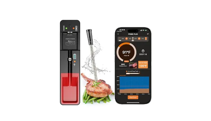 Smart Bluetooth Cooking Thermometer, Long-Range Wireless Meat Thermometer for Oven, Grilling, Smoking, BBQ & Air Fryer, Digital Dual Sensors Probe for Beef Lamb Chicken Turkey with iOS & Android App