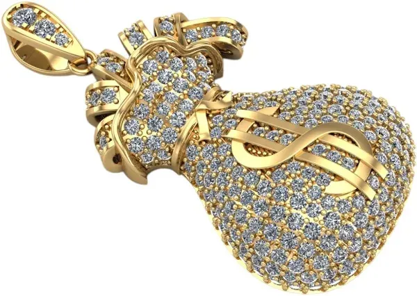 14K Yellow Gold Diamond Money Bag