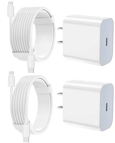 iPhone Charger Fast Charging 2 Pack Type C Wall Charger Block with 2 Pack [6FT&10FT] Long USB C…