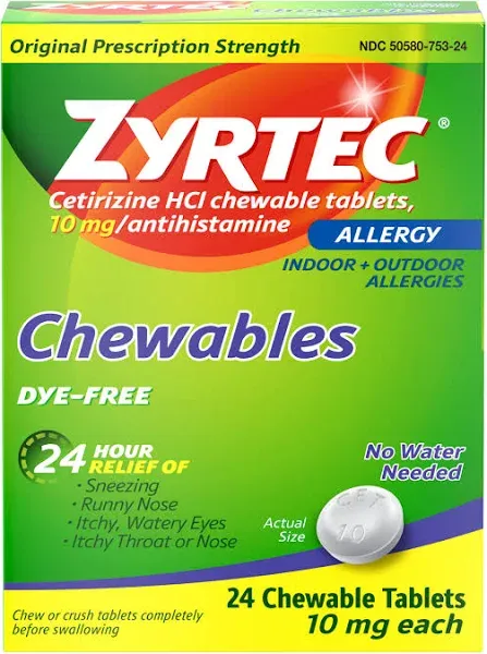 Zyrtec 24 Hour Allergy Relief Chewable Tablets