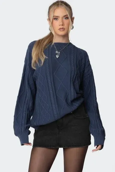 Edikted Women's Jessy Cable Knit Oversized Sweater